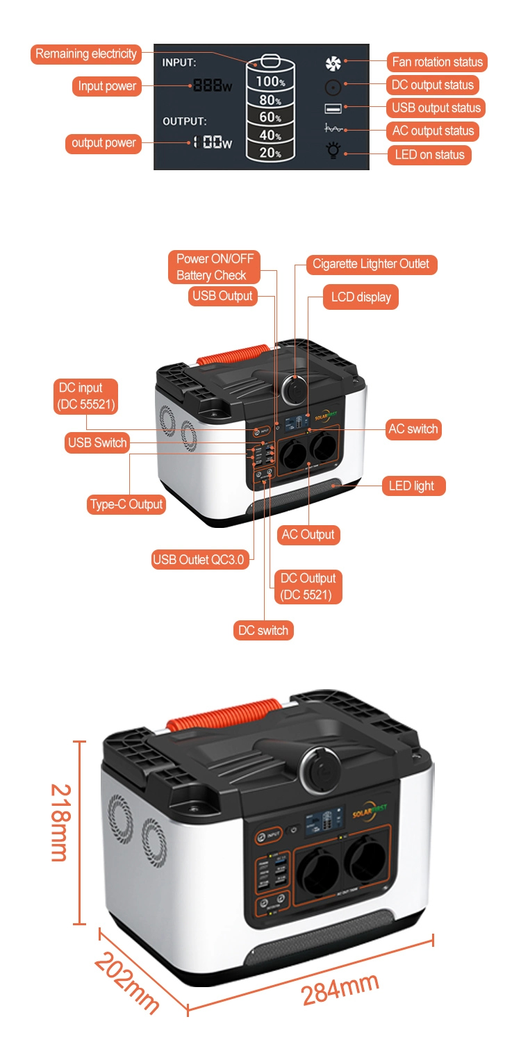 Portable Power Bank Generator LiFePO4 700W Portable Power Station