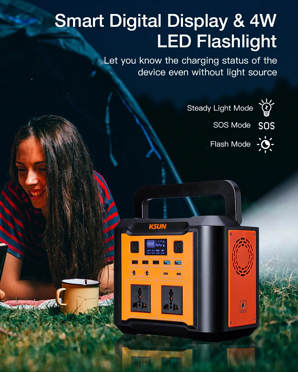 KST300 296Wh Portable Power Station 110V/220V 300W (Peak 500W) with Flashlight for Emergency built-in80000mAh Lithium Battery For Outdoor Travel Hunting Camping