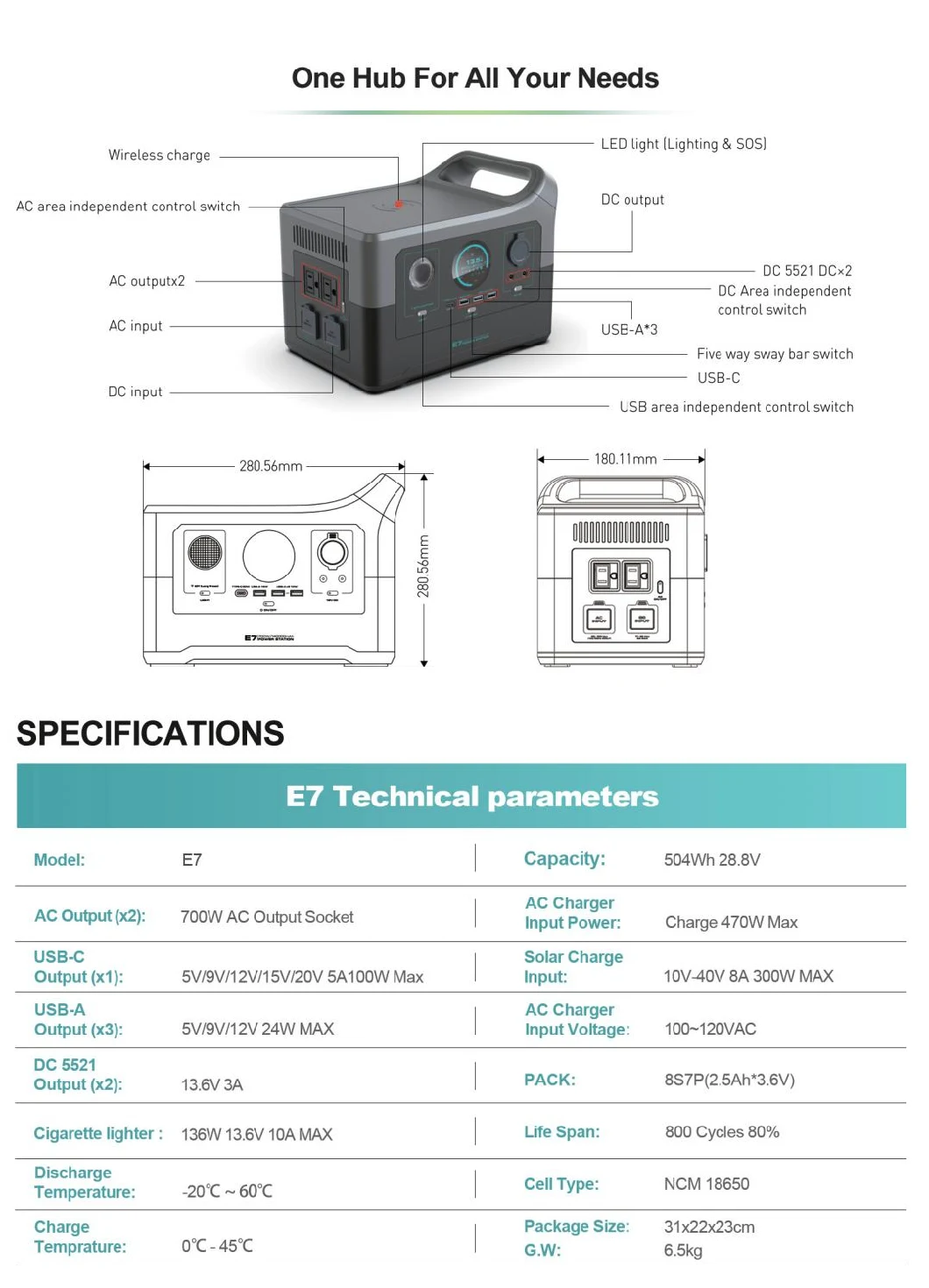 Solar Energy FCC MSDS Li-ion Lithium Battery Outdoor Home Portable Power Station for Laptop